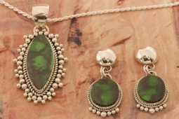 Artie Yellowhorse Genuine Green Garnet Sterling Silver Necklace and Earrings Set